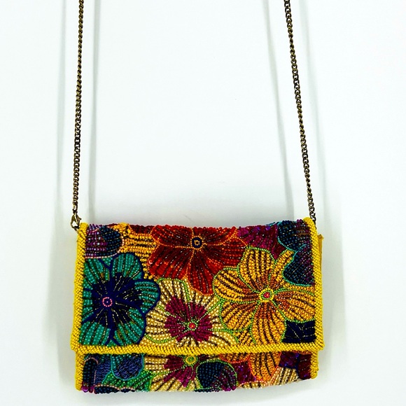 Anthropologie The Fiona Beaded Bag Floral Icon Edition Multicolor Crossbody EUC - Picture 3 of 17